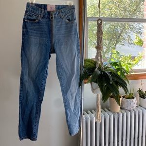 Revice Two Toned Split Jeans. Front zipper.